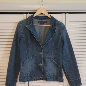 Jeanstar Denim Blazer Jean Jacket with Pockets, Size Large